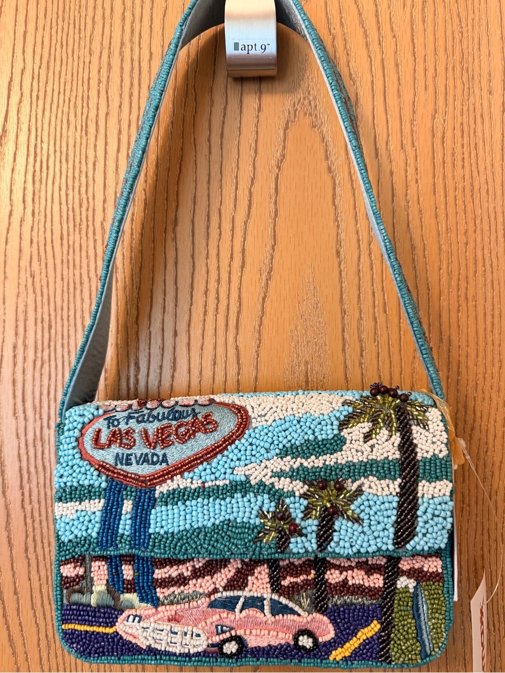 Beaded Las Vegas Scene Shoulder Bag - Turquoise